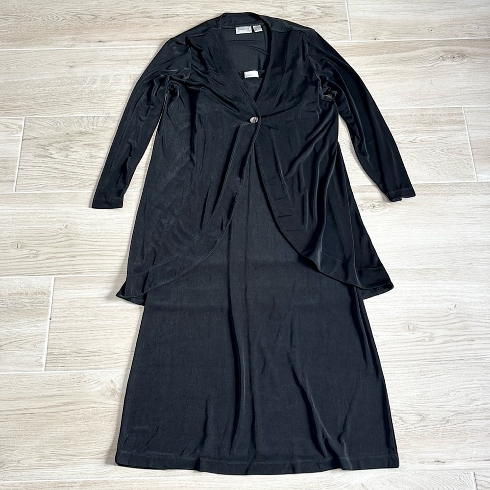 Chico's Travelers 2 Piece Sleeveless Black Maxi Dress With Marching Cardigan